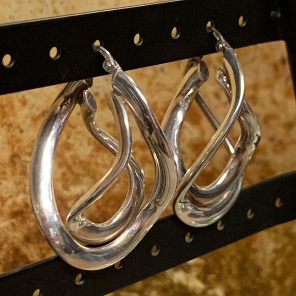 Milor 950 Silver Twisted Hoop Style Earring Made in Italy - Picture 5 of 8
